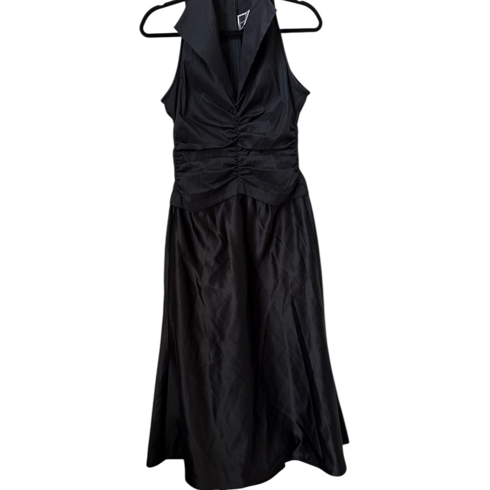 Tadashi Vintage 1990’s Black Ruched Tuxedo Collared Style Gown Size US 8